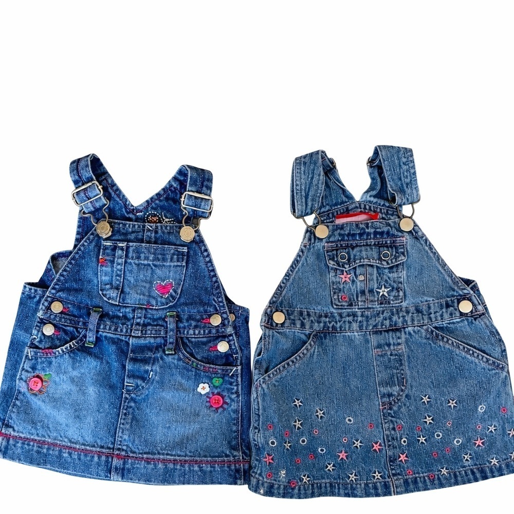 ✨ Baby Girl Denim Jumper Dresses – 2-Piece Lot – Embroidered Details ✨
